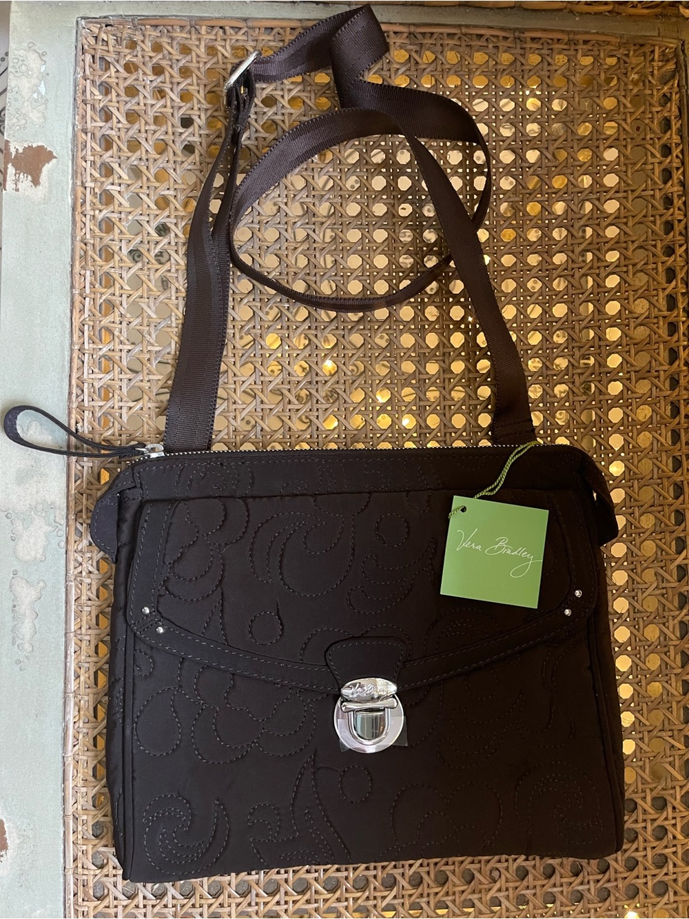 Vera Bradley ~ Vintage Pushlock Crossbody Bag ~ Espresso NWT